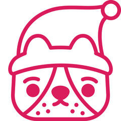 dog with santa claus hat cartoon line illustration