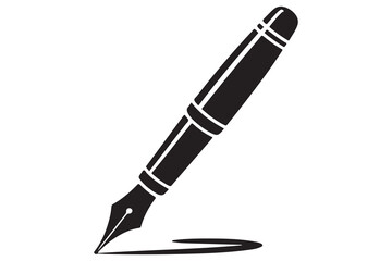 Flat fountain pen icon black silhouette vector illustration isolated on a clear background
