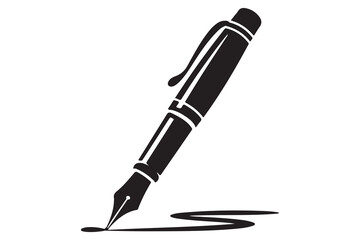 Flat fountain pen icon black silhouette vector illustration isolated on a clear background
