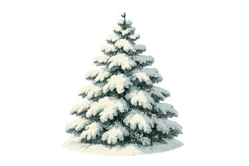 Snow-covered evergreen tree in a serene winter scene during the holiday season