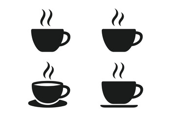 Various coffee cup designs with steam rising, showcasing different styles and shapes