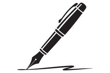 Flat fountain pen icon black silhouette vector illustration isolated on a clear background
