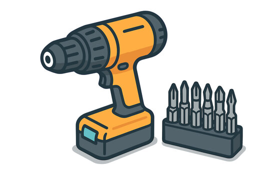Cordless drill with screwdriver bits on a workbench ready for home improvement tasks and DIY projects