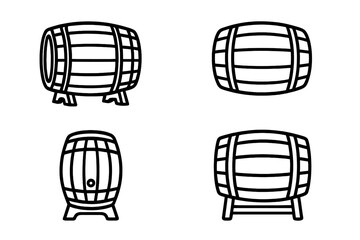 Different views of wooden barrels designed for storage and aging of beverages in various styles and shapes