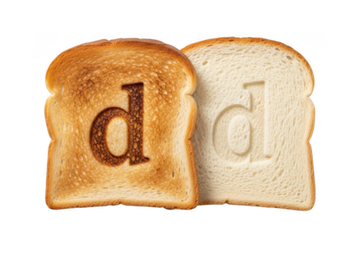 Two bread slices with letter d isolated on transparent background