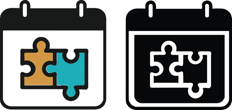 Calendar with puzzle pieces illustration for scheduling and project management