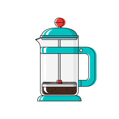 Stylized teal french press illustration showcasing coffee preparation method simplicity and clarity