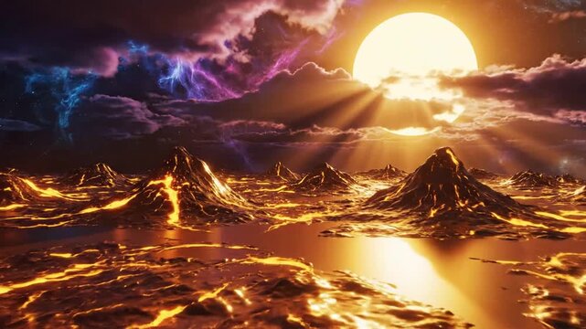 Molten landscape under an alien sun