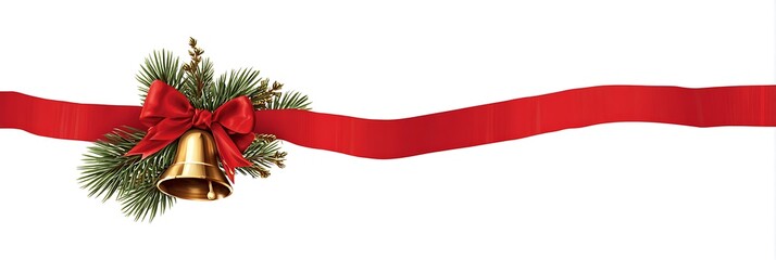 Christmas bell with red ribbon and fir branches isolated on white background