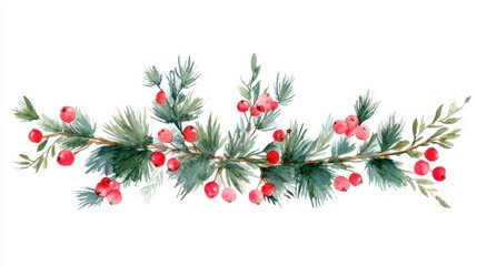 Watercolor illustration of a Christmas garland, clip art