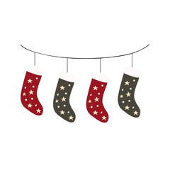 Christmas Stockings Hanging on a Rope with Stars Pattern