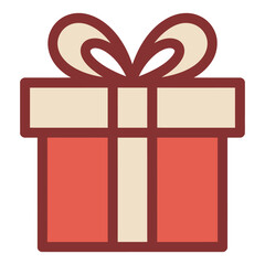 Simple flat design illustration of a red gift box with a cream ribbon and bow perfect for celebrations
