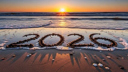 New Year's Eve on the beach with the year 2026 inscription