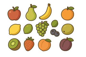 Colorful assortment of fresh fruits displayed in a vibrant arrangement on a white background