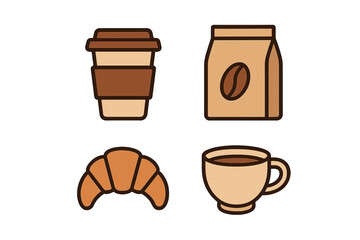 Morning coffee and pastry assortment with takeaway cup and fresh croissant