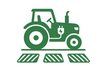 Green electric tractor icon used for sustainable farming and agriculture innovation