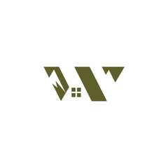letter W initial with house and mountain logo icon vector template