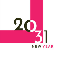 A clean and modern New Year 2031 artwork with bold black typography and a simple geometric layout. Perfect for greeting cards, banners, posters, digital content, and festive graphic projects.