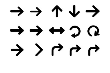 Various arrow symbols in black on a white background used for direction and navigation purposes