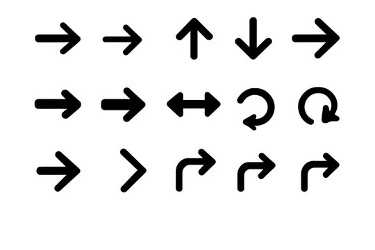 Set of directional arrows designed for user interface navigation and instructional purposes displayed on a white background