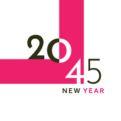 A clean and modern New Year 2045 artwork with bold black typography and a simple geometric layout. Perfect for greeting cards, banners, posters, digital content, and festive graphic projects.