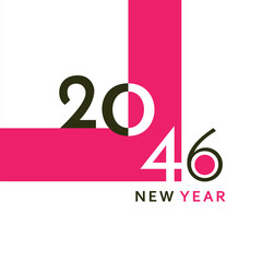 A clean and modern New Year 2046 artwork with bold black typography and a simple geometric layout. Perfect for greeting cards, banners, posters, digital content, and festive graphic projects.