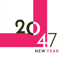 A clean and modern New Year 2047 artwork with bold black typography and a simple geometric layout. Perfect for greeting cards, banners, posters, digital content, and festive graphic projects.