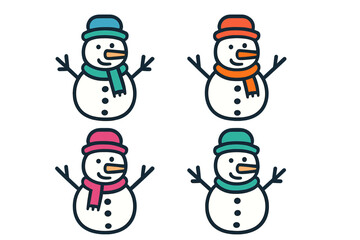 Snowmen in colorful hats and scarves celebrating winter cheer in a playful scene