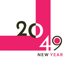A clean and modern New Year 2049 artwork with bold black typography and a simple geometric layout. Perfect for greeting cards, banners, posters, digital content, and festive graphic projects.