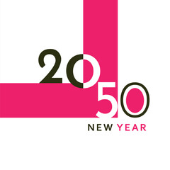 A clean and modern New Year 2050 artwork with bold black typography and a simple geometric layout. Perfect for greeting cards, banners, posters, digital content, and festive graphic projects.