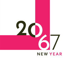 A clean and modern New Year 2067 artwork with bold black typography and a simple geometric layout. Perfect for greeting cards, banners, posters, digital content, and festive graphic projects.