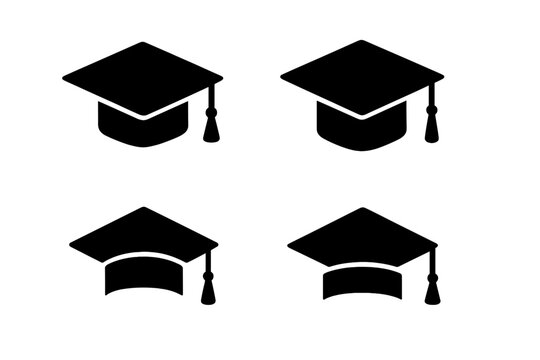 Different styles of graduation caps displayed in a grid format for educational and celebratory themes