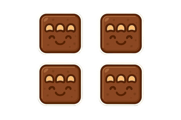 Delicious brown squares with cheerful faces and three light-colored dots, perfect for dessert lovers and snack enthusiasts