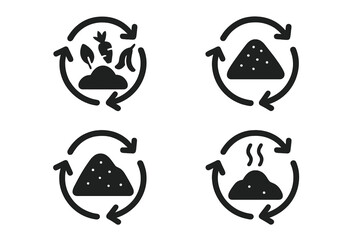 Symbols representing the composting process with arrows to show recycling of organic waste in a circular manner