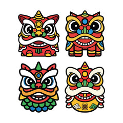 Obraz premium Colorful Cartoon Lion Dance Mask Icons for Chinese New Year