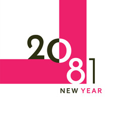 A clean and modern New Year 2081 artwork with bold black typography and a simple geometric layout. Perfect for greeting cards, banners, posters, digital content, and festive graphic projects.