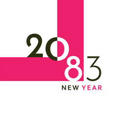 A clean and modern New Year 2083 artwork with bold black typography and a simple geometric layout. Perfect for greeting cards, banners, posters, digital content, and festive graphic projects.