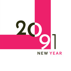 A clean and modern New Year 2091 artwork with bold black typography and a simple geometric layout. Perfect for greeting cards, banners, posters, digital content, and festive graphic projects.