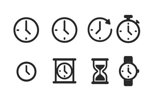 Various clock designs showcasing different timekeeping styles and functions in a clean, modern layout
