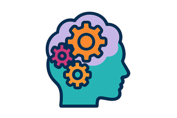 Concept of cognitive processes with gears representing thinking and creativity in a colorful design