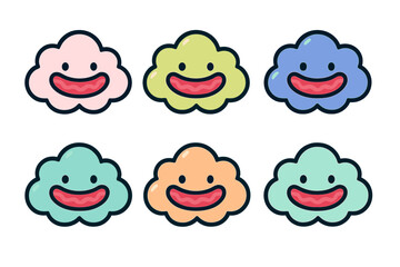 Colorful cartoon clouds with smiling faces in a cheerful design