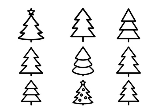Collection of simple Christmas tree outlines suitable for various holiday designs and crafts
