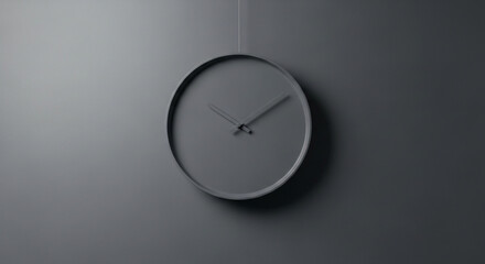 Minimalist dark gray wall clock hanging on a monochromatic surface