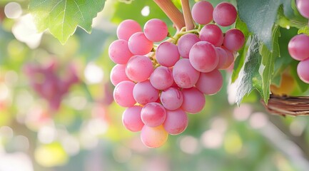 Pink grapes cluster on vine (4)
