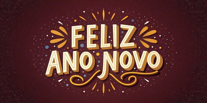 Feliz Ano Novo text with festive decorations new year 2026