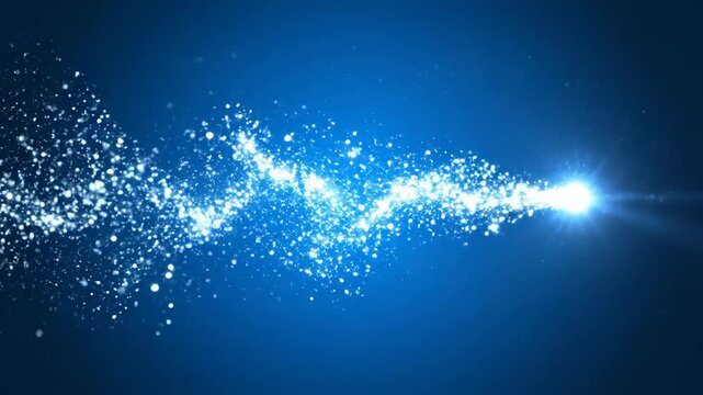 Seamless loop of brilliant white light particles flowing slowly across a pristine deep blue abstract background creating a sense of absolute clarity minimal, calm, brilliant white light particles