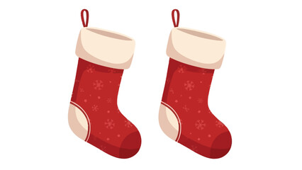 Vector Pair of Red Christmas Stockings with Snowflake Pattern