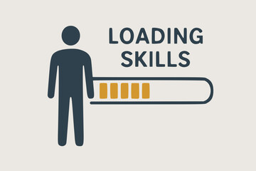 Loading skills concept with progress bar and human figure on a neutral background