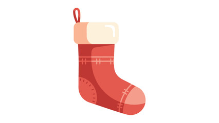 Flat Red Christmas Stocking Vector with Knitted Pattern and White Cuff