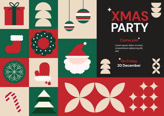 Modern Geometric Christmas Party Invitation with Festive Icons